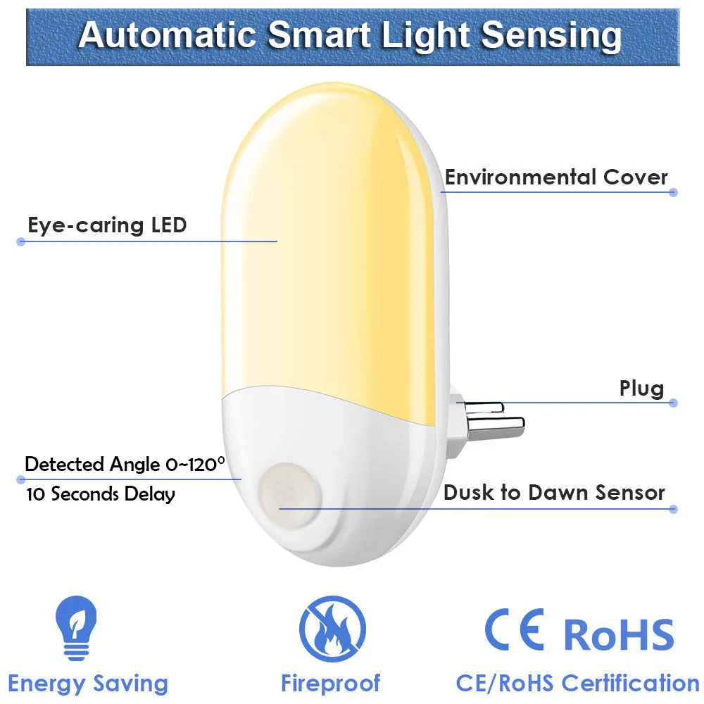 US/EU/UK Plug  PIR Motion Sensor Indoor LED Wall Light Dusk to Dawn Sensor Auto ON/OFF Wall Lamp Bedroom Hallway Night Light