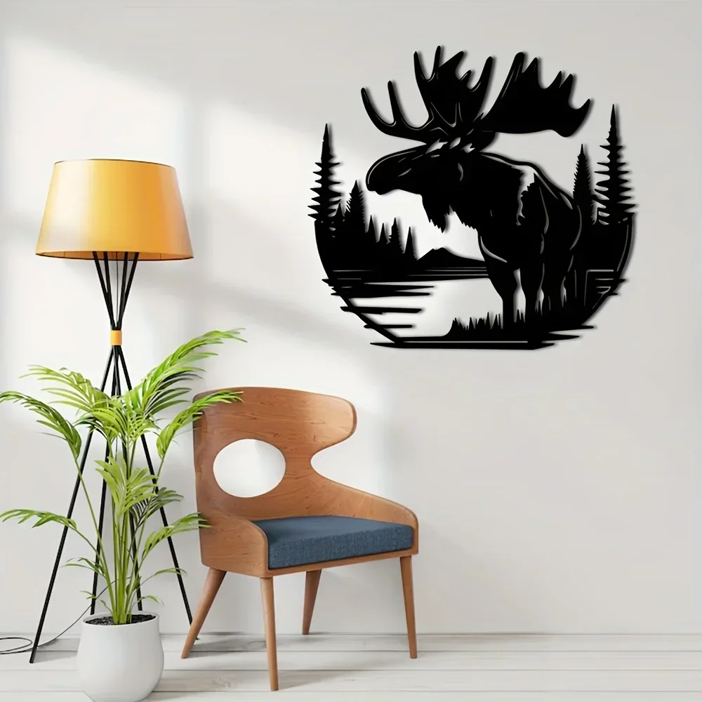 Black Metal Moose Wall Art Rustic Cabin Decor Adds Wilderness Charm to Living Room & Home Spaces