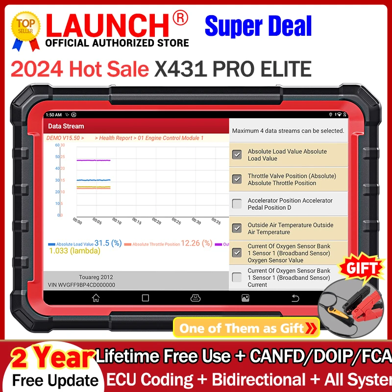 LAUNCH X431 PRO ELITE OBD2 Scanner All System Car Diagnostic Tool ECU Coding Bidirectional CANFD DOIP FCA 31+ Service