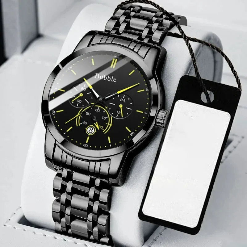 Trendy Sports Water-Resistant Multi-Functional Automatic Quartz Glow-in-the-Dark Stainless Steel Strap Men's Watch