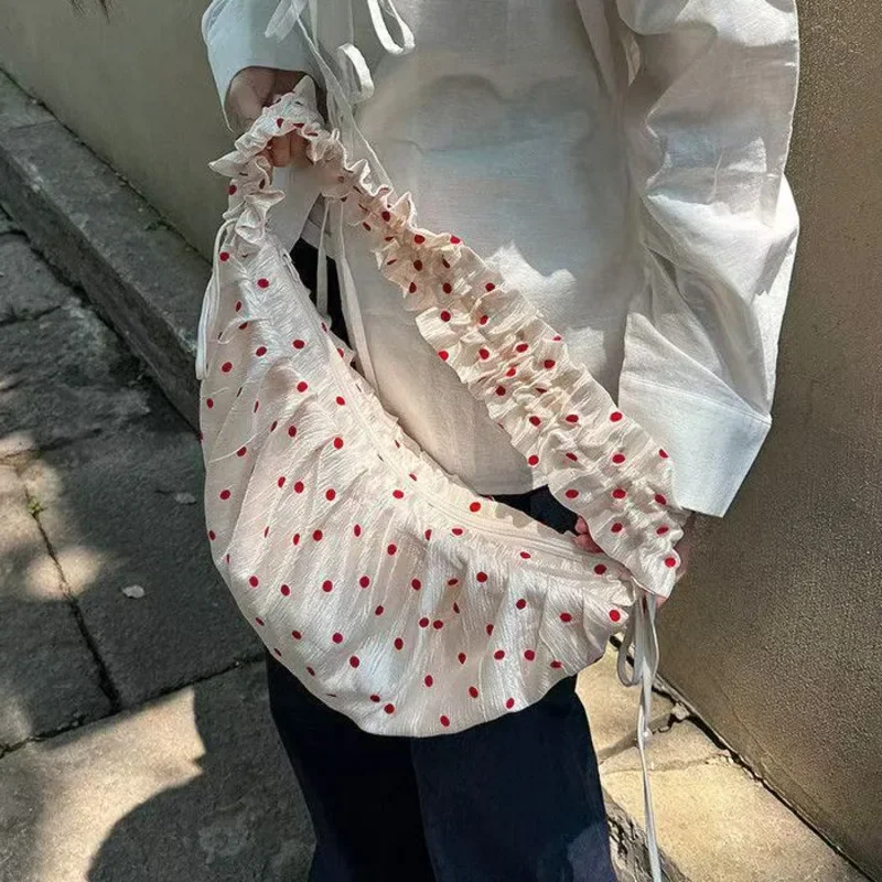 

Polka Dot Shoulder Bag Ruched Sac Femme Crossbody Bags for Woman Daily Using Underarm Bolso Korean Zipper Bolsos De Mujer