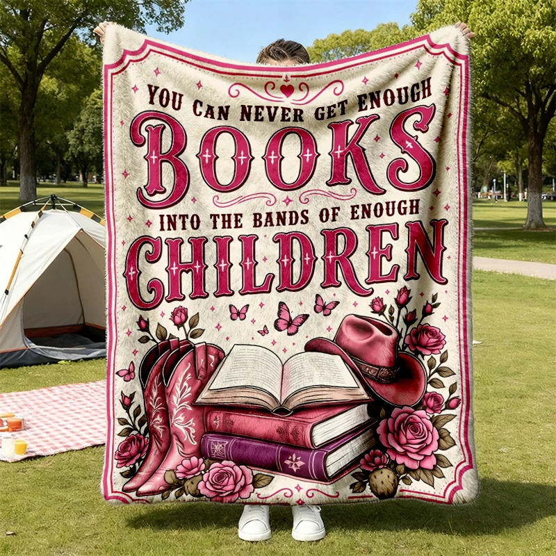 You Can Never Get Enough Books Flannel Blanket, Western Cowgirl Reader Flannel Blanket