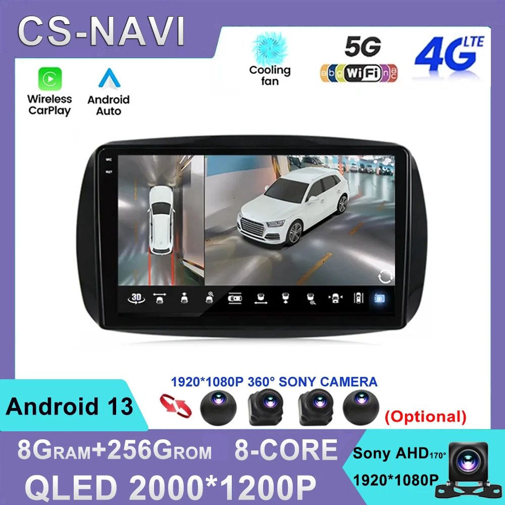 

Android13 For Mercedes Smart Fortwo 2015 2016 2017 HD QLED 1280*720 GPS Navigation Car Stereo Android DSP Carplay Autoradio 2Din