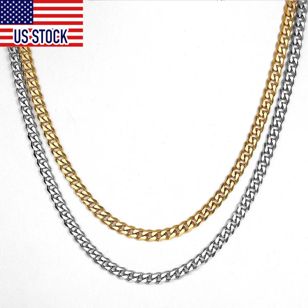 5mm Double Chains Cold Silver Color Curb Cuban Necklace Stainless Steel Chain Fashion Jewelry Dropship Christmas Gifts KN196KN53