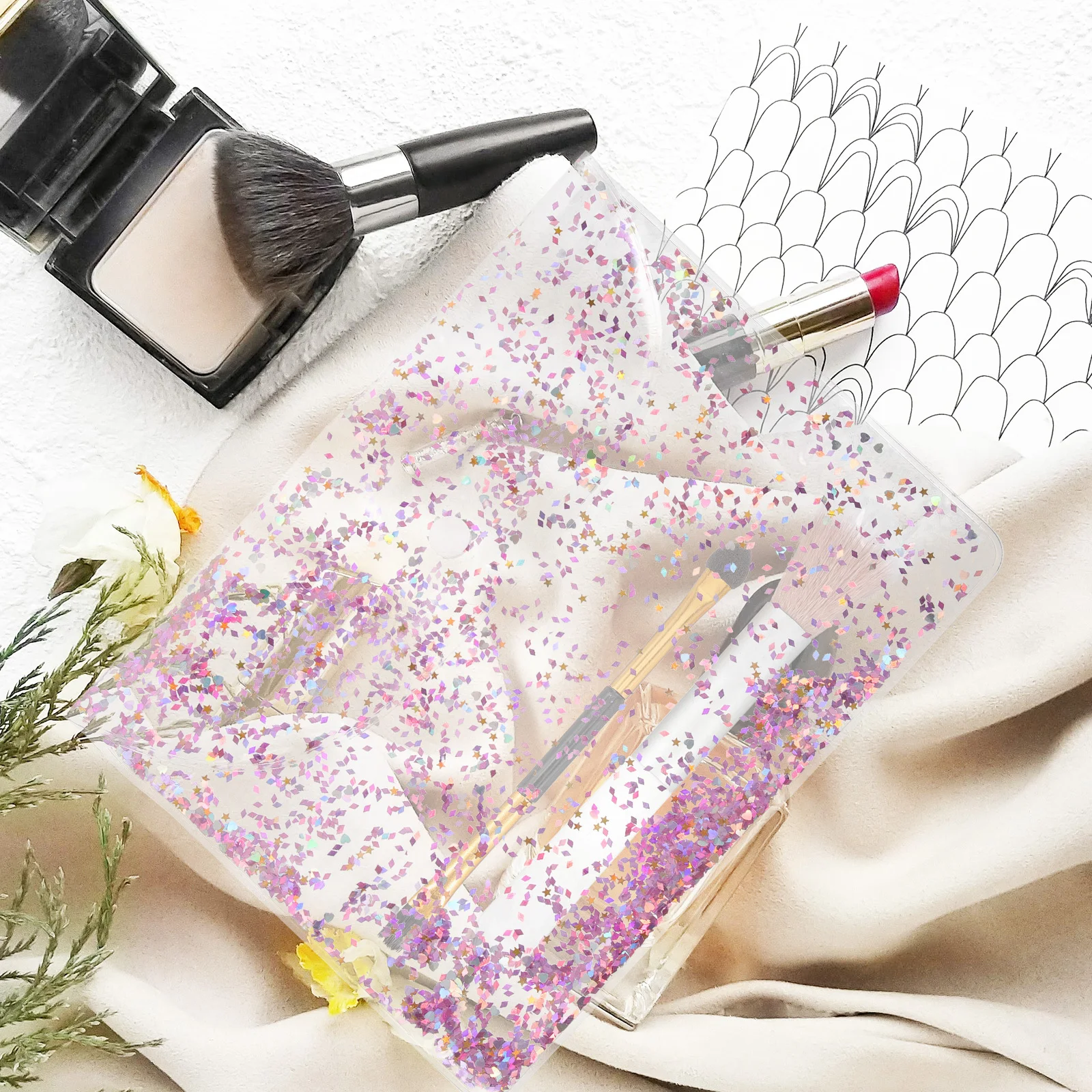 

Makeup Brush Bag Compact Travel Makeup Pouch Button Closure Portable Organizer Clear Travel Brush Holder for Women