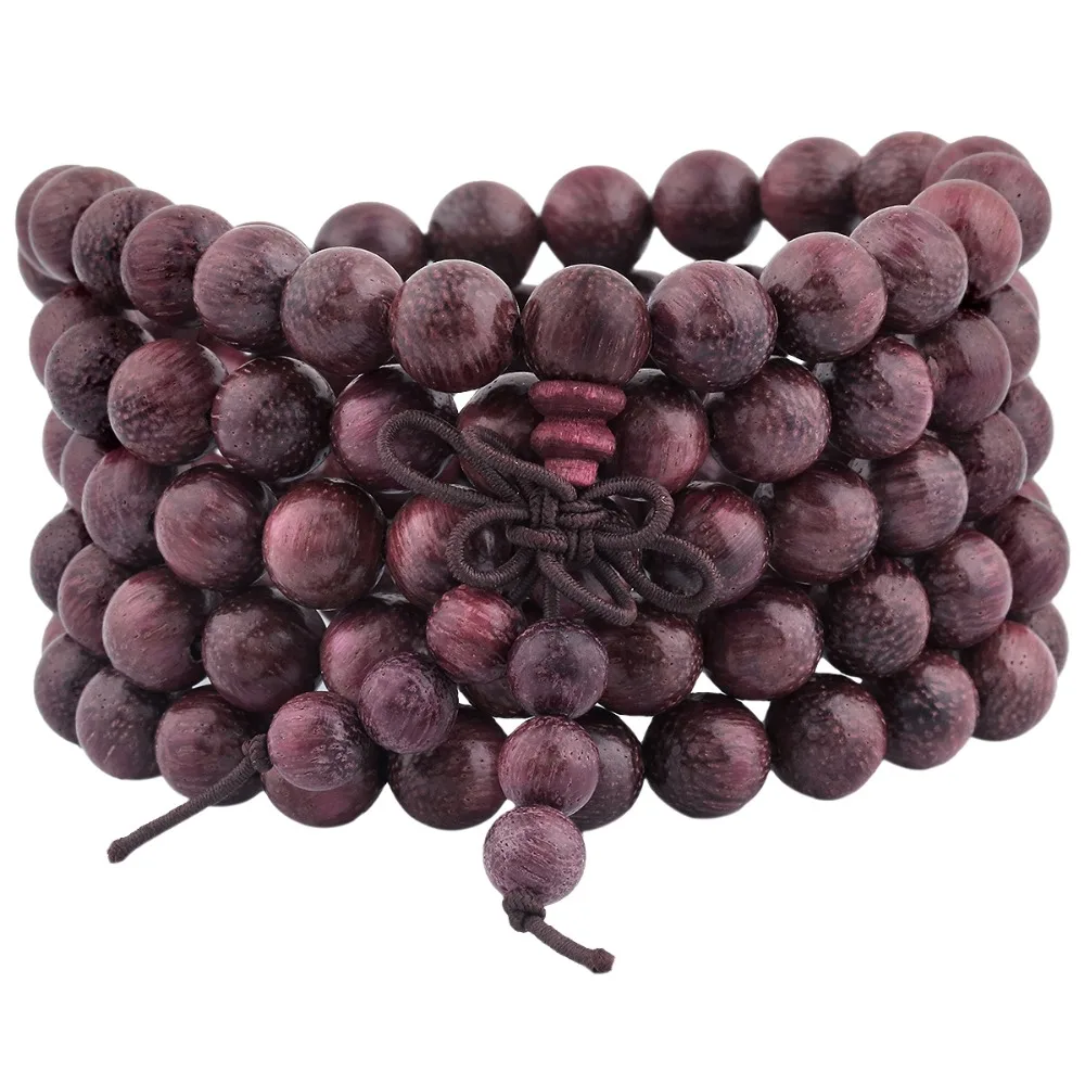 SUNYIK 8mm Violet Wood Multilayer Bracelet 108 Beads Tibetan Buddhism Meditation Prayer Mala Beaded Necklace Jewelry