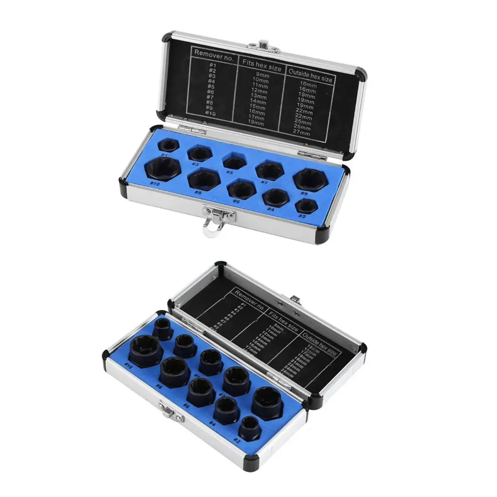 

Damaged Bolt Nut Screw Remover Set Carbon Steel Nut Extractor Removal Socket Tools Kit for Mechanical Tools Kit
