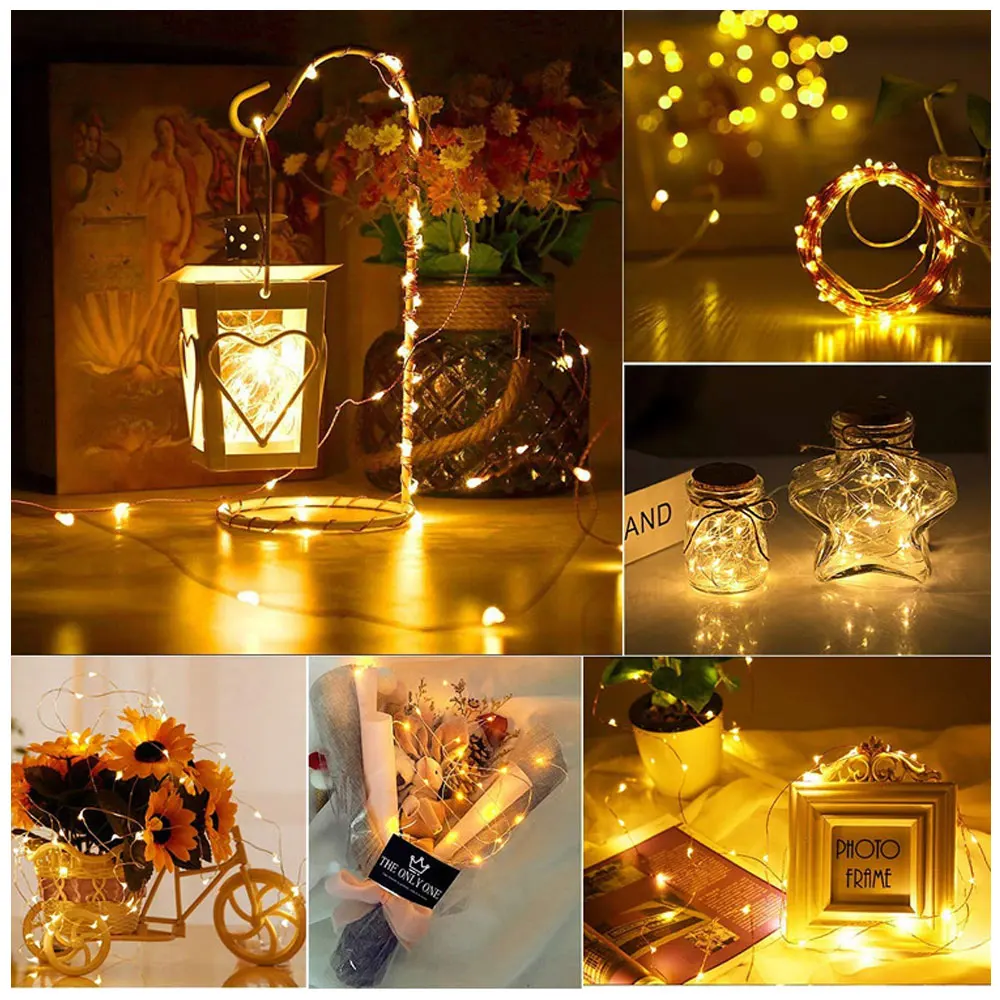 LED Kupferdraht Lichterkette DIY Hochzeit Party Weihnachtsdekoration Girlande Wasserdicht Niederspannung Batteriebetriebene Lichterketten