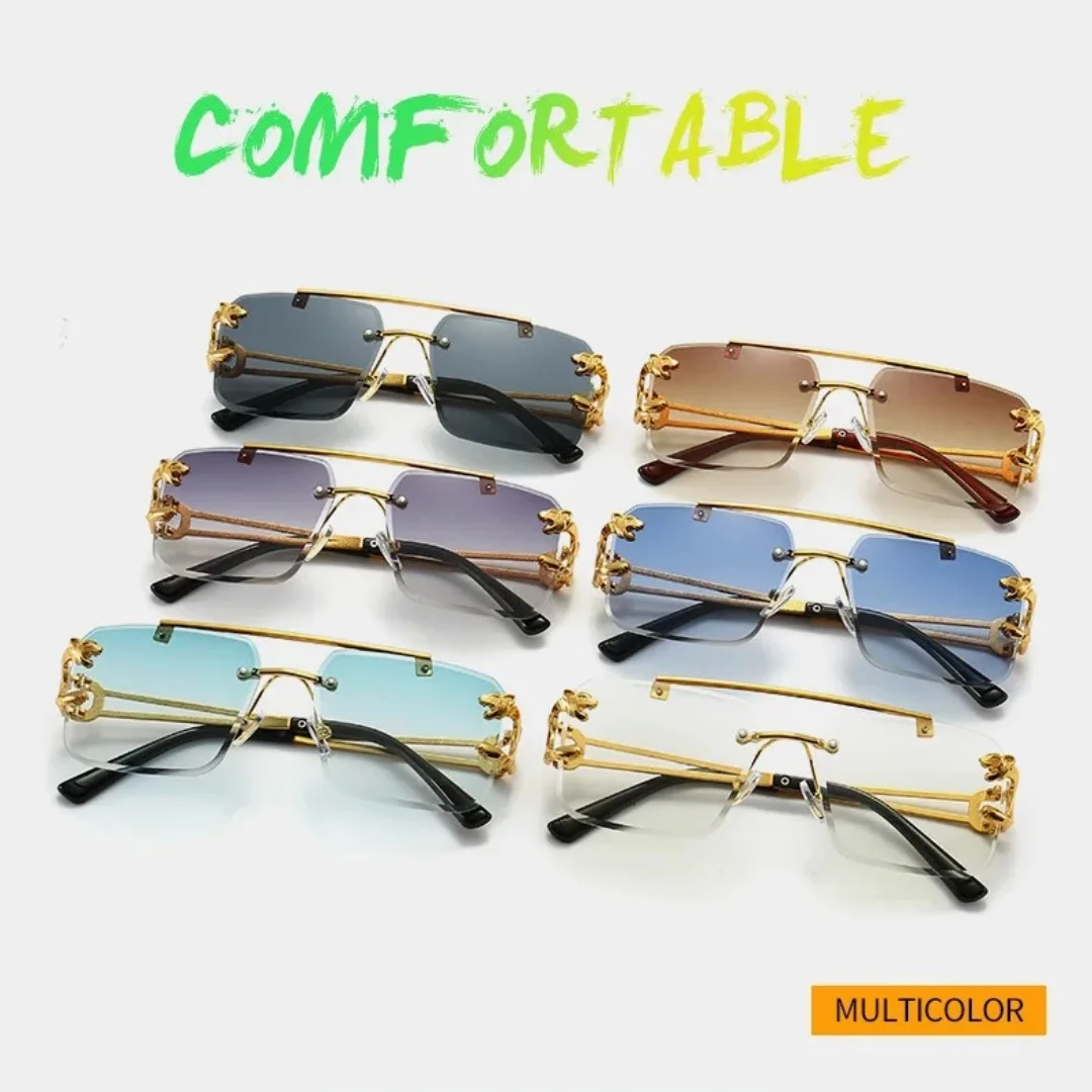 

Retro Double Beam Sunglasses For Men Fashion Leopard Frameless Trimmed Custome Sunglasses For Women Fashion