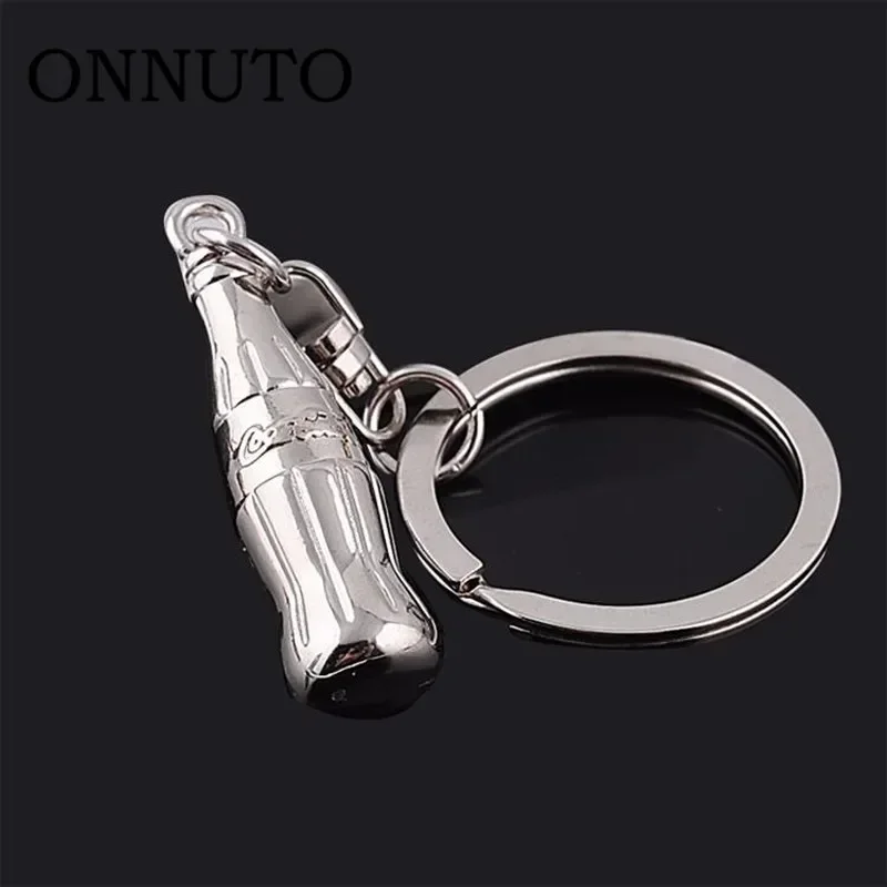 High Simulation Coke Bottle Keychain Mini Cola Zinc Alloy Metal Silver Plated Key Holder Car Bag Accessories Custom Gift S009