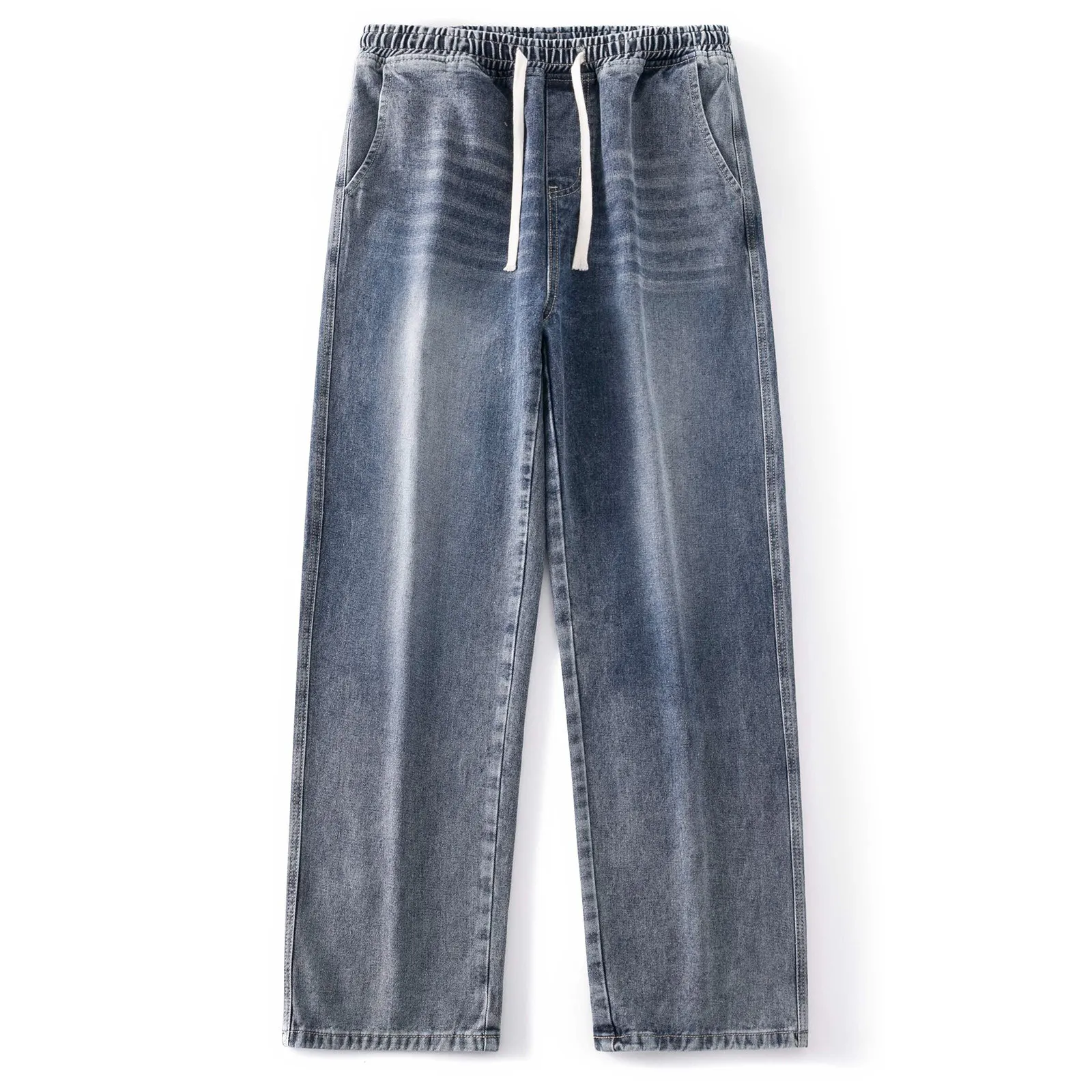 2024 neue Herbst männer Jeans Koreanischen Stil High Street Breite Bein Hosen Kordelzug Trend Täglichen Vielseitige Hosen