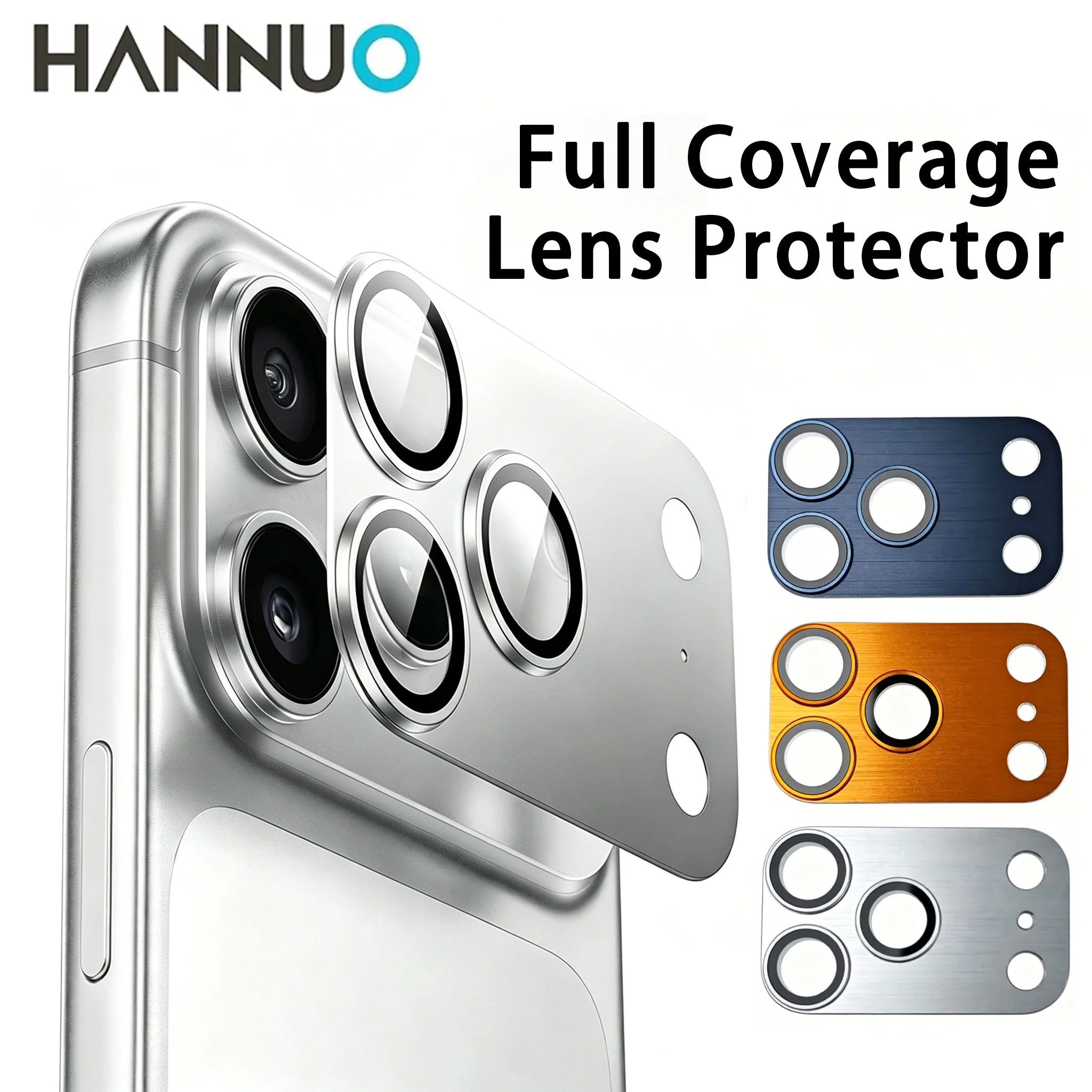 HANNUO Protection d'objectif en métal pour iPhone 17 Pro Max/17 Pro, coque de protection d'appareil photo en verre trempé, capuchon d'objectif arrière anti-rayures en verre