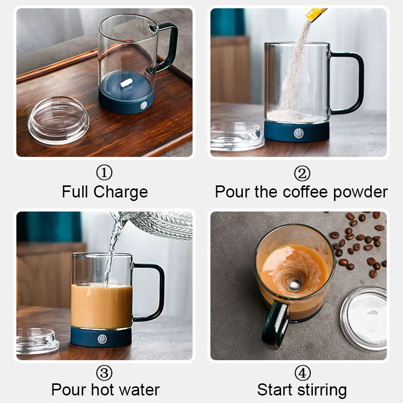 New USB Rechargeable Automatic Self Stirring Magnetic Mug Double Glass Heat Resistant Tea Cup Electric Smart Mixing Coffee Cups