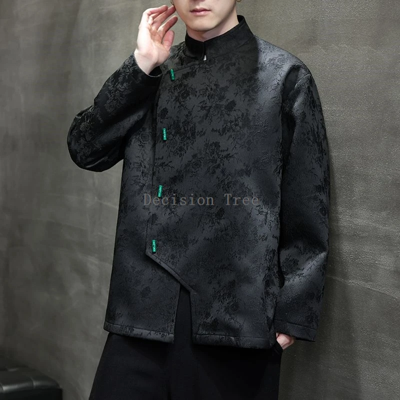 2026 chinese kungfu performance wushu top men's vintage diagonal buckle improved hanfu top leisure stand collar jacquard jacket
