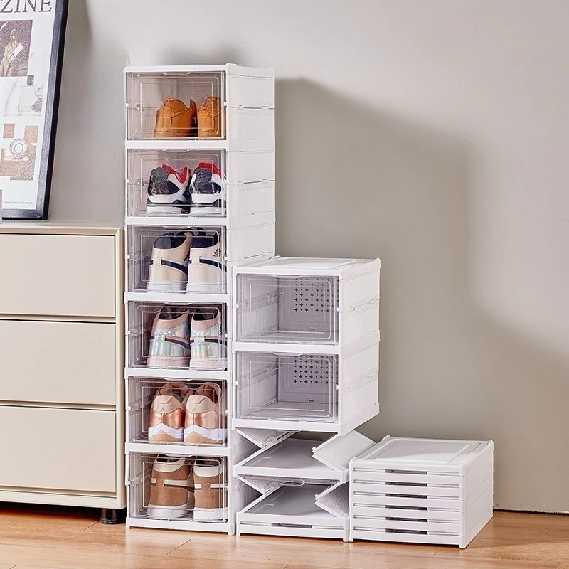 

1/3 Layers Foldable Shoes Box Dustproof Thickened Plastic Sneaker Storage Organizers Stackable Cabinet Transparent Shoe Holder