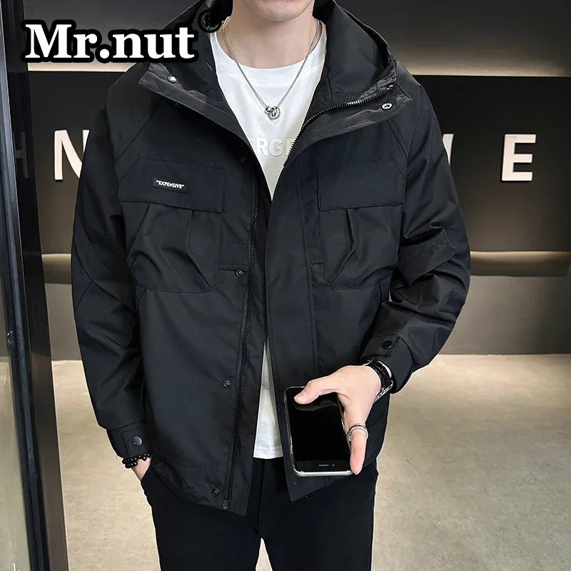 Mr.nut-Chaqueta cortavientos para exteriores para hombre, abrigo de herramientas con capucha, ajustado, de alta calidad, a la moda, para primavera y otoño, novedad