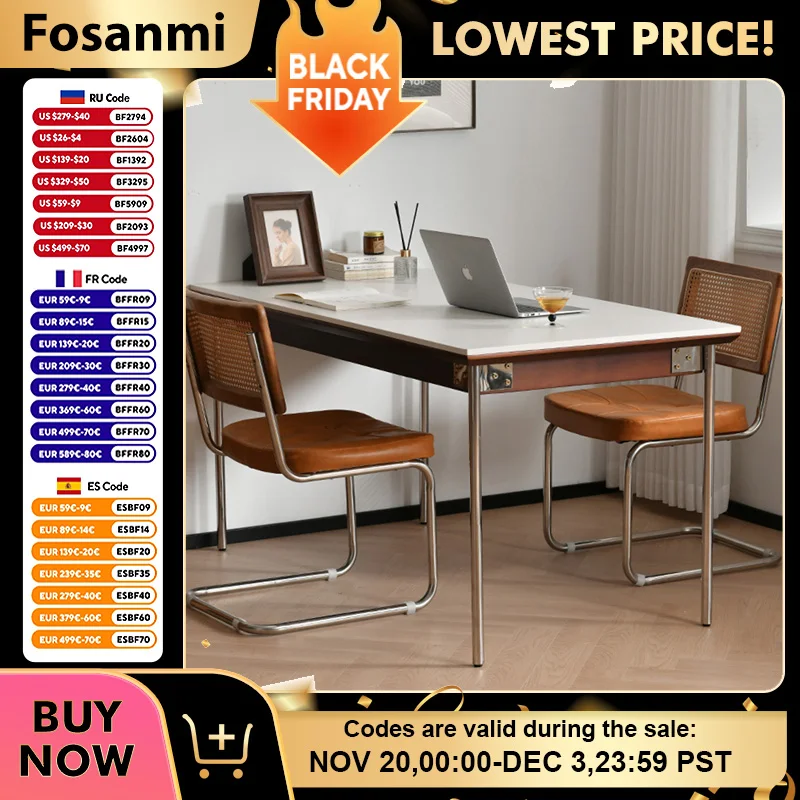 

Retro Nordic Home Rectangular Dining Table with Stainless Steel Leg Rock Slab Kitchen Dinner Table Modern Dining Room Table Sets