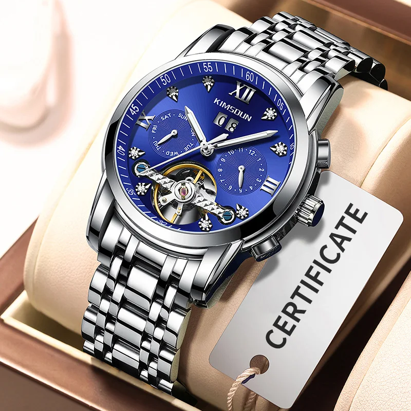 

Stainless Steel Diamond Tourbillon Day-Date-Month Luminous Waterproof Precision Steel Band Self-Wind Automatic Watch for Men