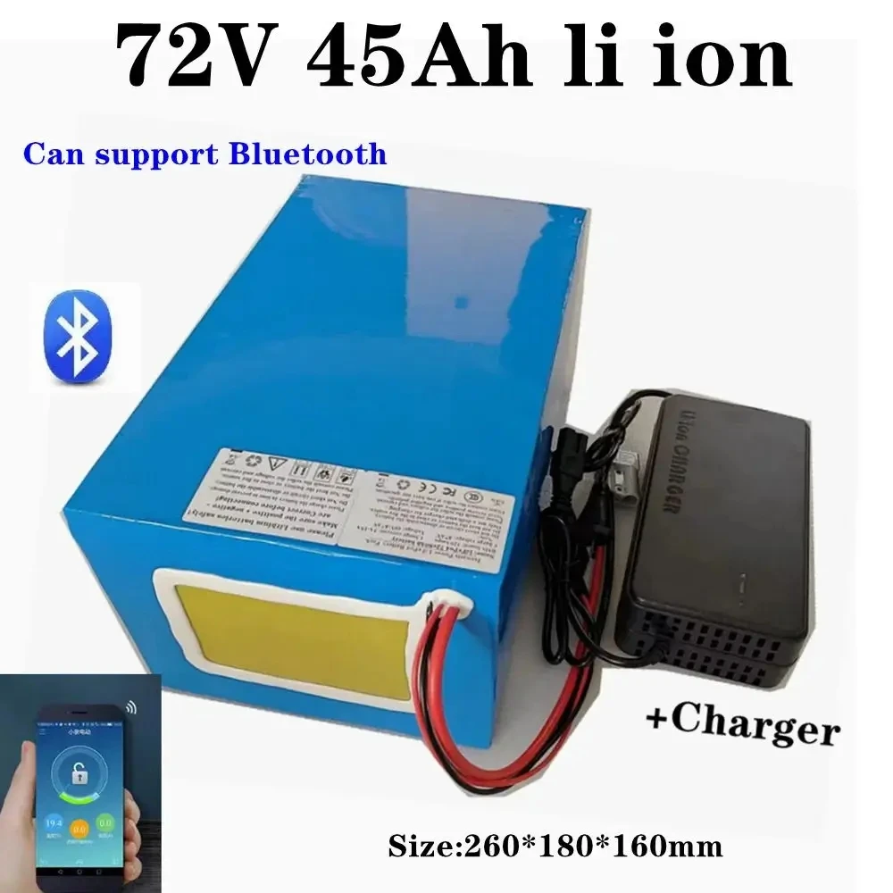 

72v 45Ah li-ion battery lithium ion bluetooth BMS APP for 3500w 5000w Tricycle scooter bike Motorcycle inverter +10A charger