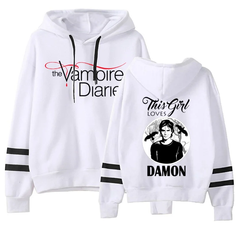 The Vampire Diaries Hoodies Women Men Fashion Striped Hooded Sweatshirt Casual Outdoor Long Sleeve Hoodie