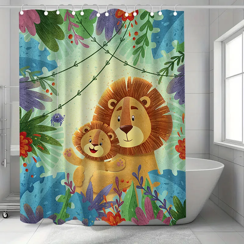 

Oil painting of a lion Washable Dirt-Resistant Shower Curtain Shower Head waterproof Polyester Bath Curtain For Home Decor