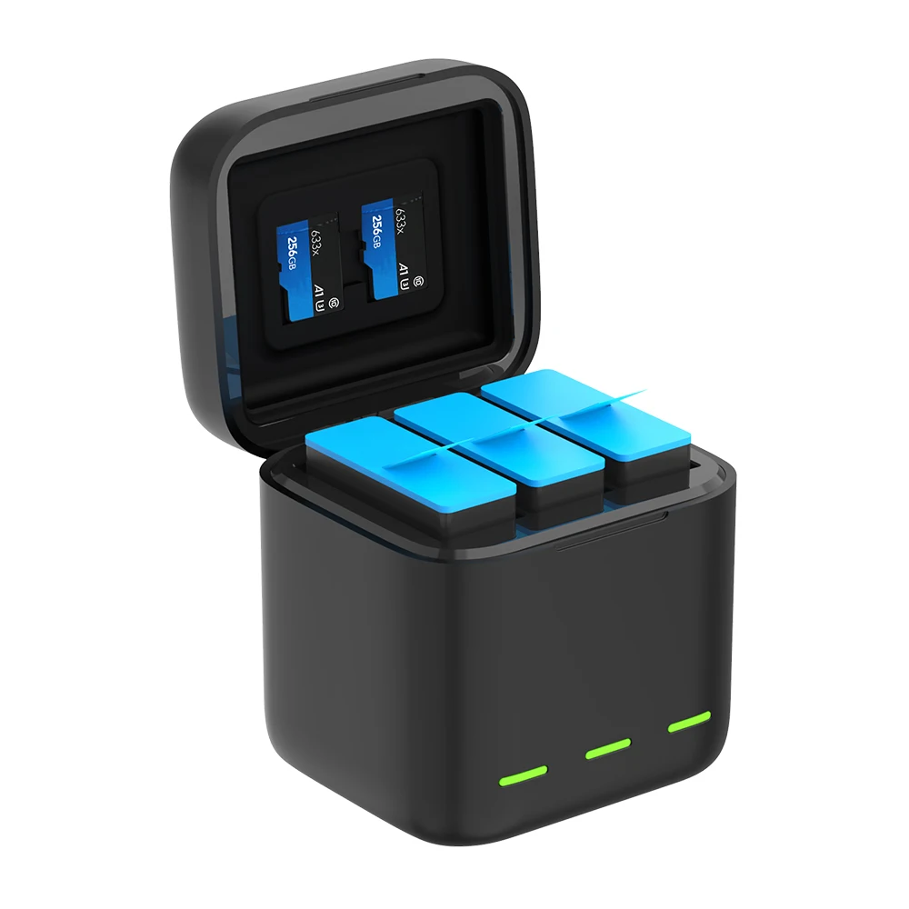 for Go Pro Charger 3-Channel Battery Charger Box Battery and Card Storage Box  for 12/11/10/9 Camera Battery