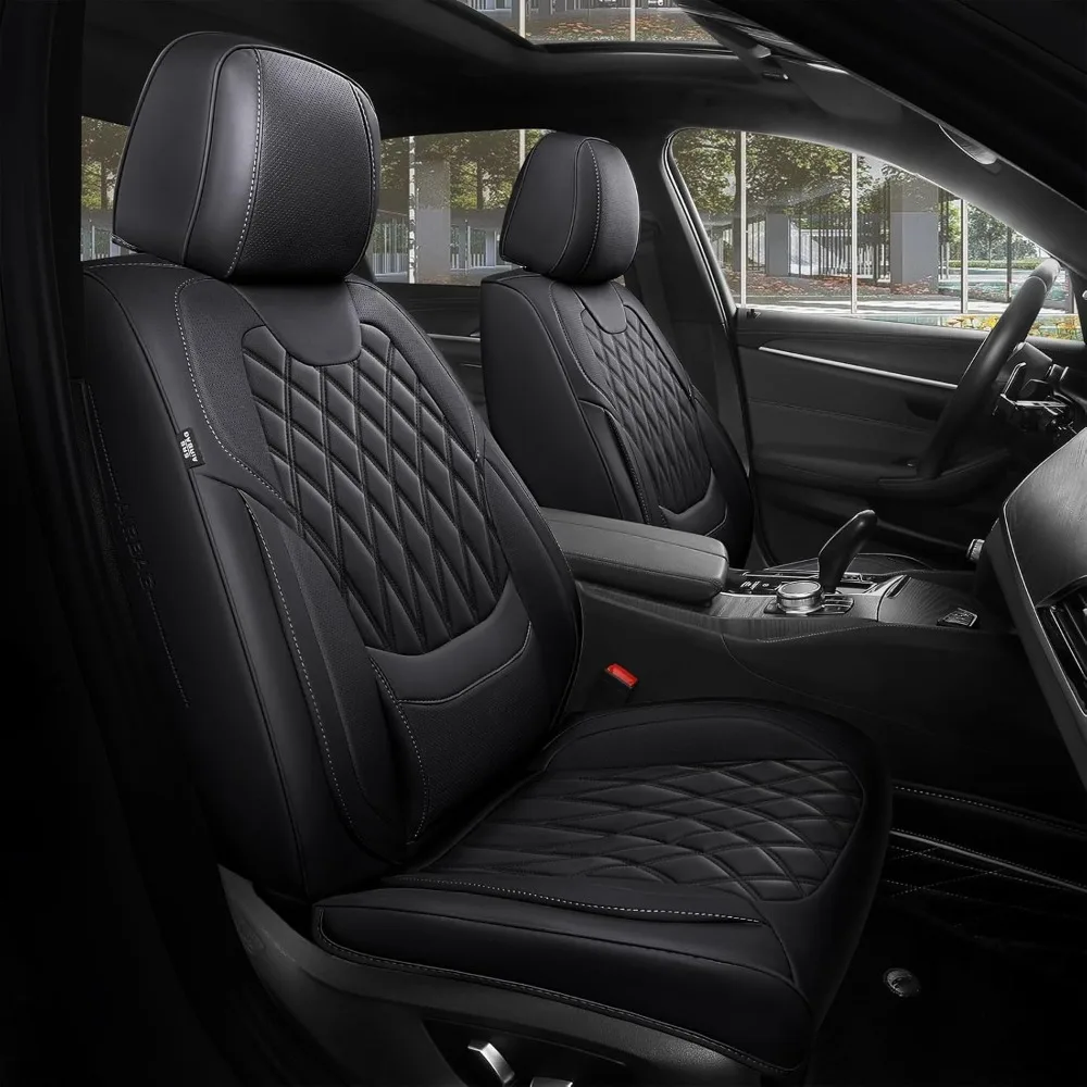 

Black Car Seat Covers Full Set - Faux Nappa Leather Seat Covers for Cars, Ultra Breathable Waterproof Front Seats Protector wit