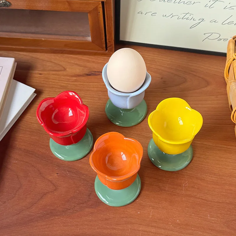 Tulip Flower Egg Holder Ceramic Egg Tray Single Children's Breakfast Creative Tableware Cute Egg Cup Kitchen Accessories