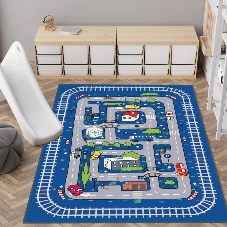 3D Field Train Floor Non Slip Rug Carpet Room Rug Kitchen Bath Floor Rug Modern Union Pacific Carpet Gift Rug Home Decoration