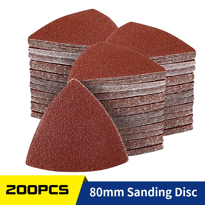 

200Pcs 80mm Hook Loop Triangular Sandpaper for 3-1/8 Inch Oscillating Multi Tool, Grit 40-240 for Wood Plaster Polishing Sanding