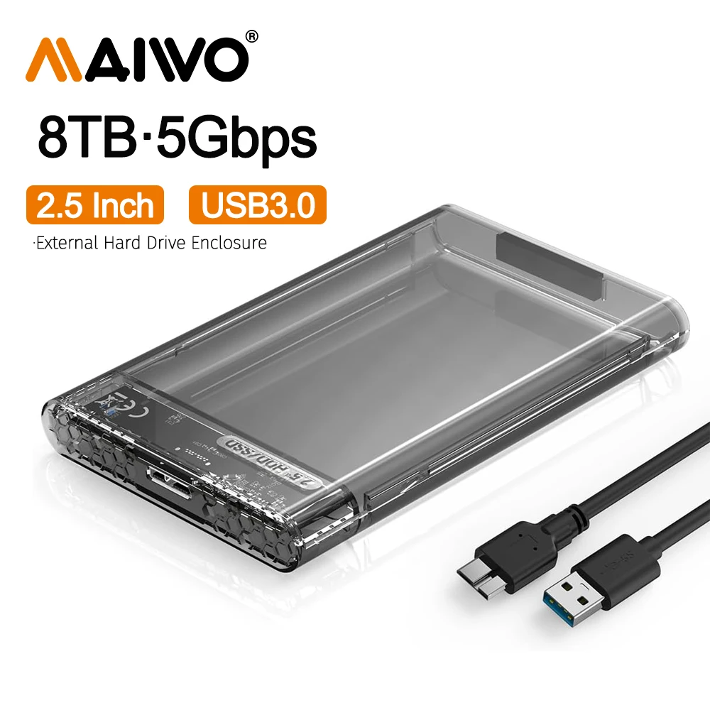 

Корпус внешнего жесткого диска MAIWO 2,5 дюйма, 5 Гбит/с, USB3.0 к SATA III, поддержка жесткого диска 8 ТБ, 7 мм, 9,5 мм, 2,5 дюйма, SATA SSD/HDD