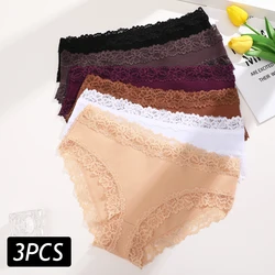 3PCS/Set Women's Cotton Panties Sexy Flroal Lace Briefs Low Rise Sexy Lingerie Female Ribbed Seamless Breathable Underwear S-XL