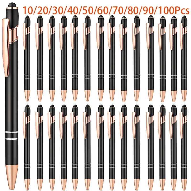 

10-100 шт. шариковые ручки плавное письмо 2-в-1 Стилус Выдвижная шариковая ручка со стилусом наконечник офисный Декор металлический стилус ручка