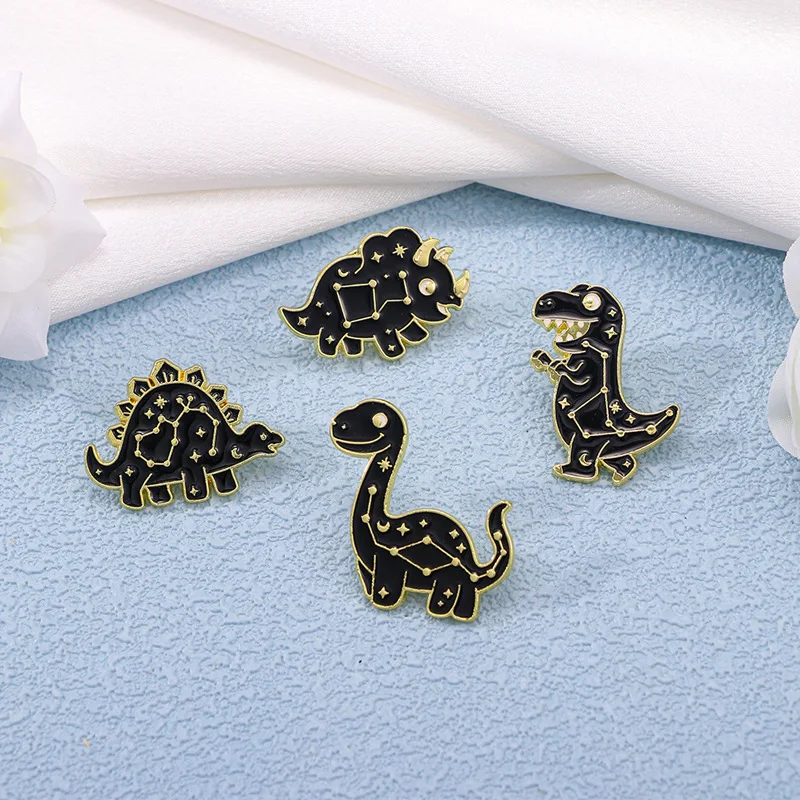 Black Cartoon Dinosaur Pin Extinct Large Animal Brooch Denim Canvas Bags and Backpacks Metal Enamel Badge Jewelry Accessory Gift
