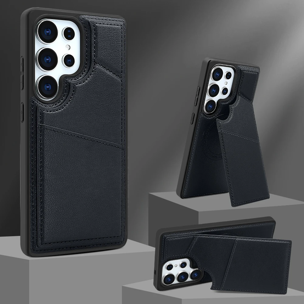 VIETAO, совместимый с чехлом Samsung Galaxy S25 Ultra с подставкой для слота для карт, чехол S24 Ultra из искусственной кожи с беспроводной зарядкой