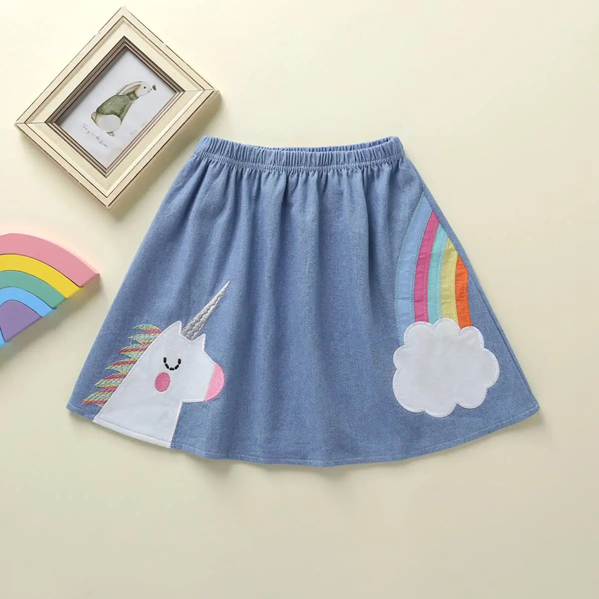 

2024 New Summer Cute Baby Girl Skirt Embroidery Horse Rainbow Print Colorful Skirts Infant Toddler Girl Clothes 0-24M