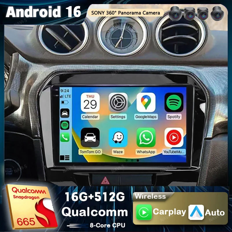 Android 16 Wireless Carplay Auto For Suzuki Vitara 4 2017 2018 2019 2020-2022 Car Radio Stereo Multimedia Navigation GPS Player
