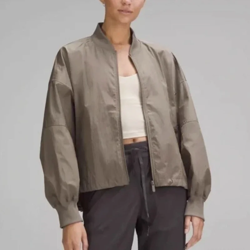 

Autumn Women's Jackets Vintage Casual Chic Black Solid Zipper Long Sleeve Short Coats Fashion sports Bomber Jacket Women