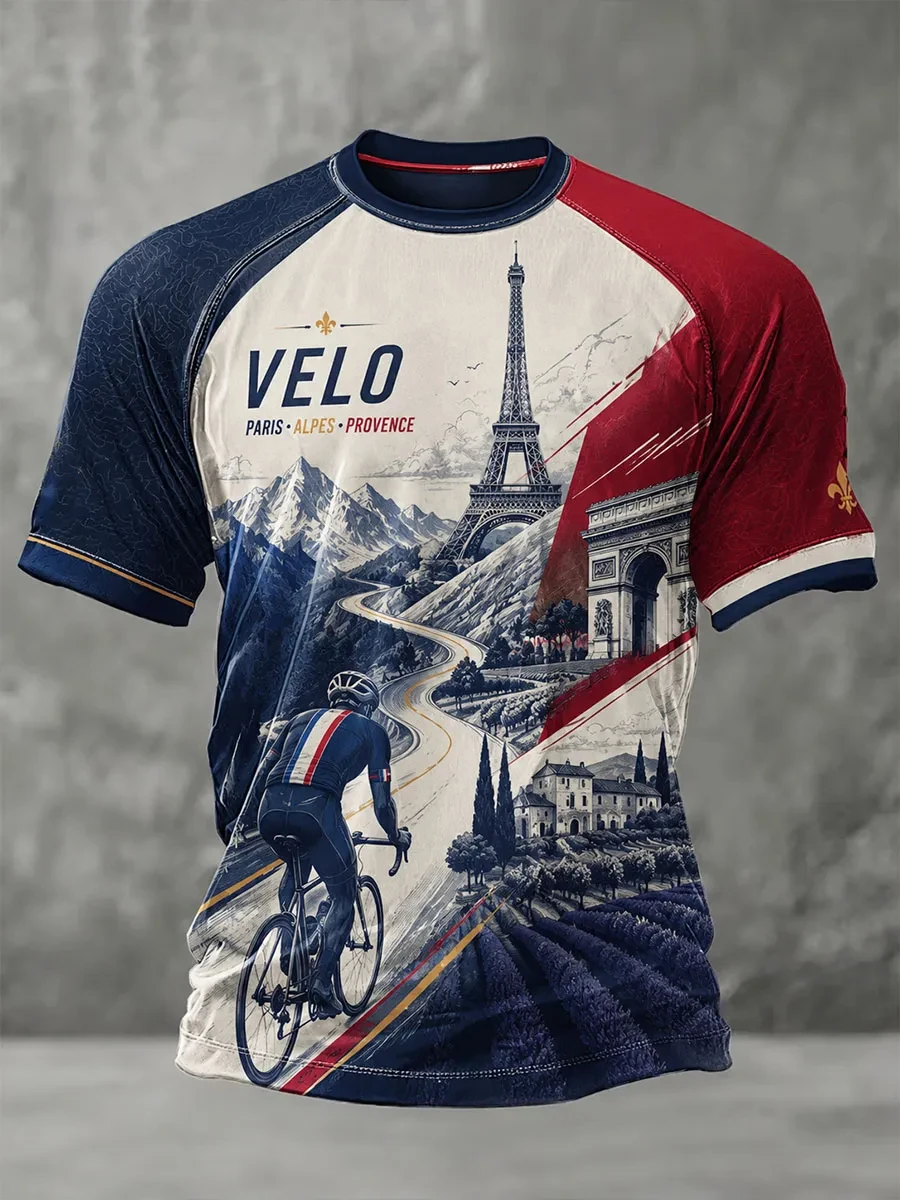 Radsport-T-Shirt im französischen Stil für Herren und Damen, 3D-Druck, lässiges Sport-Oberteil, schnell trocknend, atmungsaktiv, kurzärmelig, für den Sommer im Freien – Detail 4