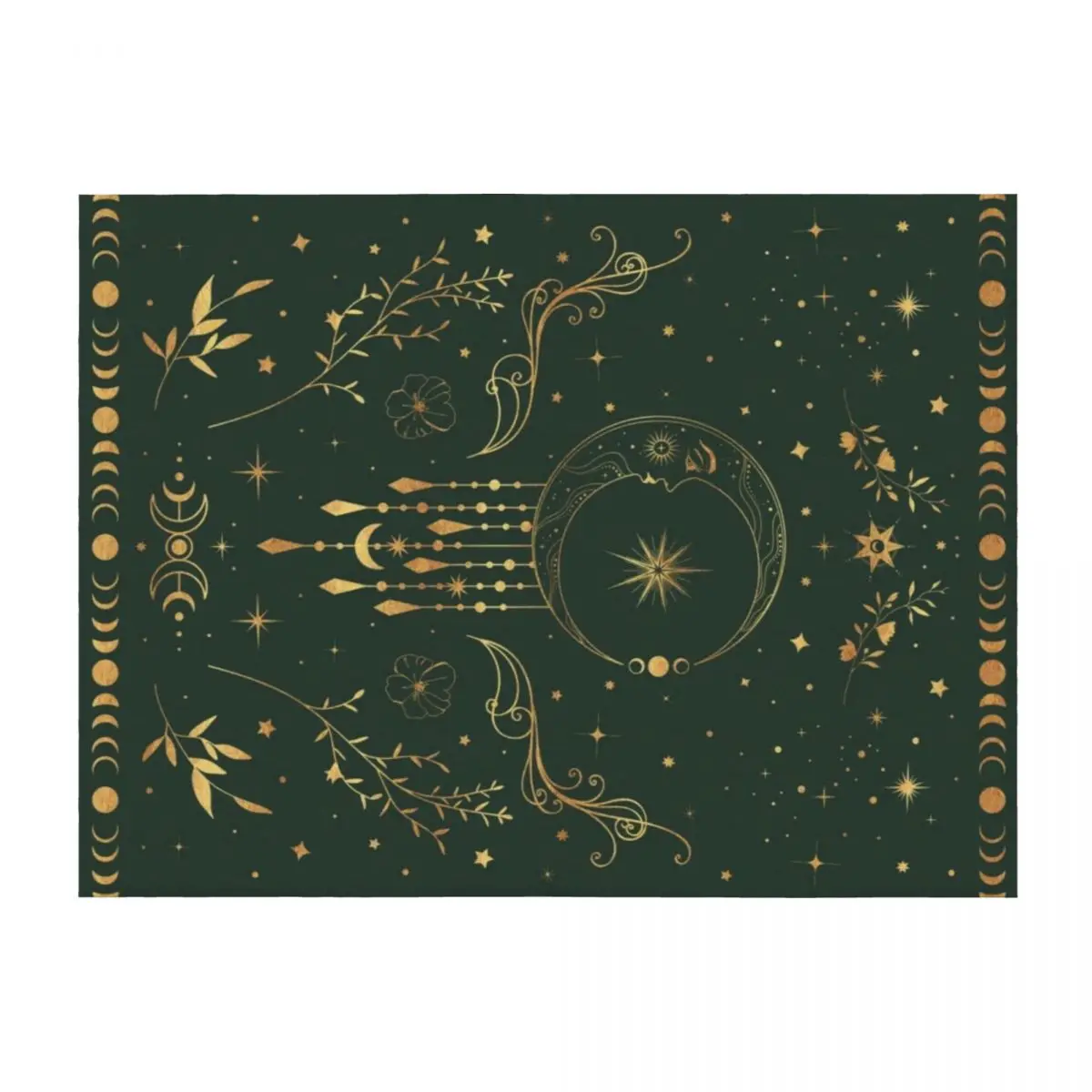

Sage green and gold Celestial crescent moon with floral accents and moon phase tie dye Throw Blanket Furry Sofa Throw Blankets