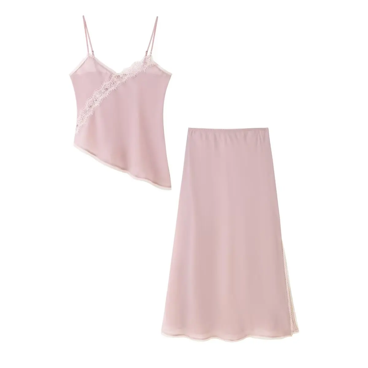 Damen-Set aus Midirock und Oberteil aus europäischem SLE-Polyesterfaser, atmungsaktiv, V-Ne, mittellang, erschwingliches Herbst-Outfit
