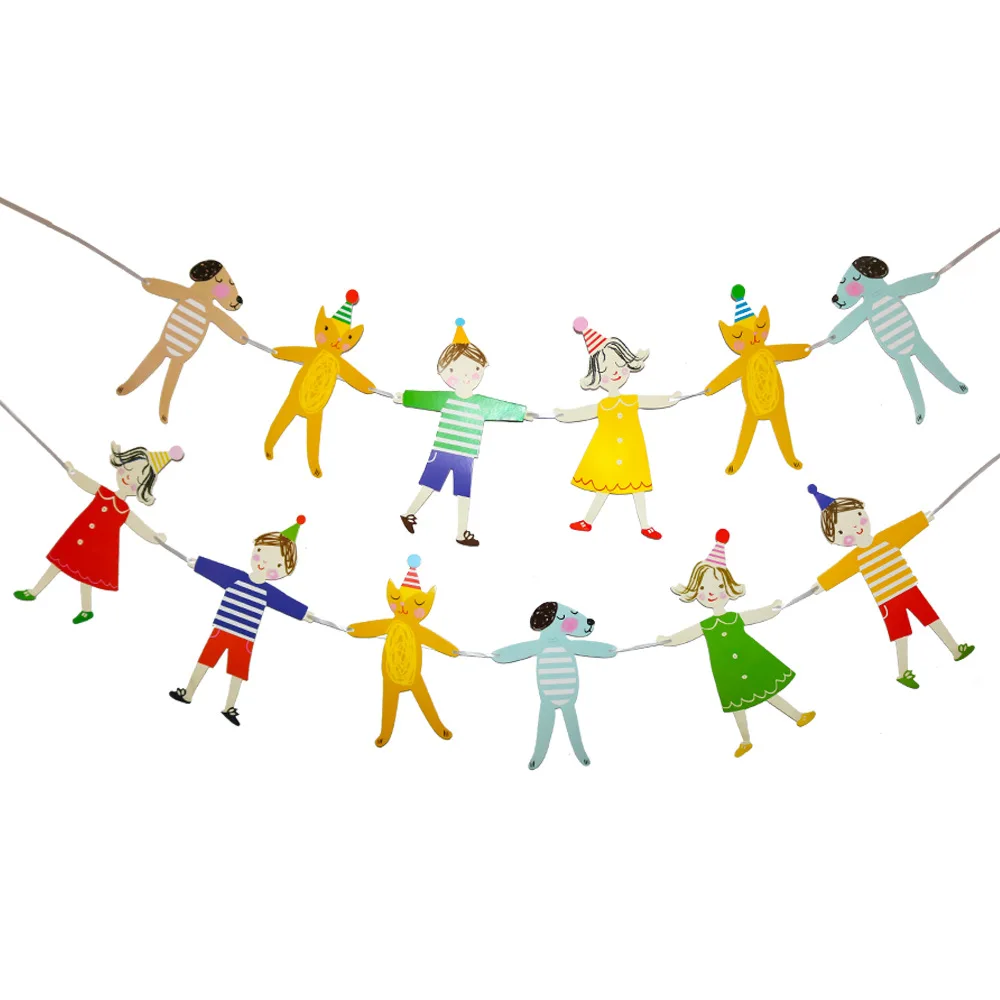 Cartoon-Wimpelkette, Geburtstagsbanner für Kindertag- und Schlafzimmerdekoration, Hand in Hand, Tier, Wald, Heimwerken, Veranstaltungen, Anzieh, 2 m – Detail 7