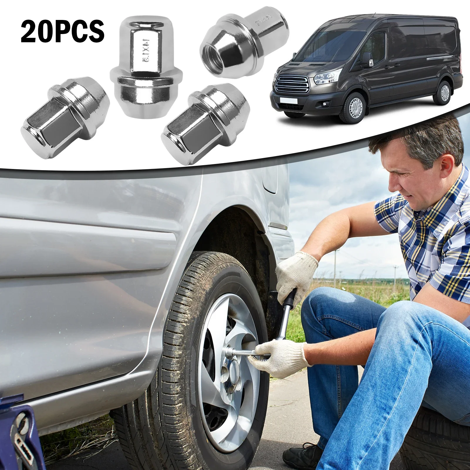 

20 PCS Wheel Hub Screws Nut Caps M14X1.5 for Transit Model S Custom Model X Tourneo Mustang Mach-E 5196786 5644266 ACPZ-1012-B