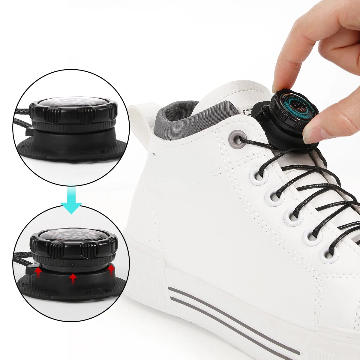 1 Piece of No-Tie Lazy Shoelaces, Unisex No-Tie Outdoor Shoelace Sports Accessory (Shoelace Threader in Random Color), Round Shoelace Rotating Button No Need to Use a Fixed Device.