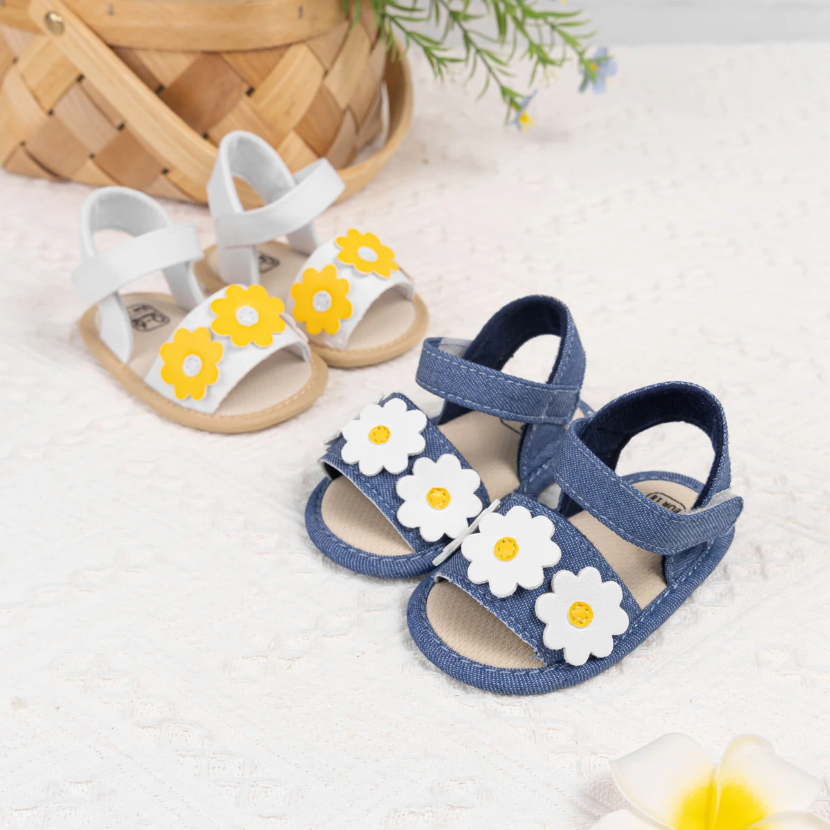 KIDSUN Open Toe Flats Summer Sandals Baby Girls Boys Princess Shoes Flower Toddler Soft Non-Slip First Walker Crib Shoes