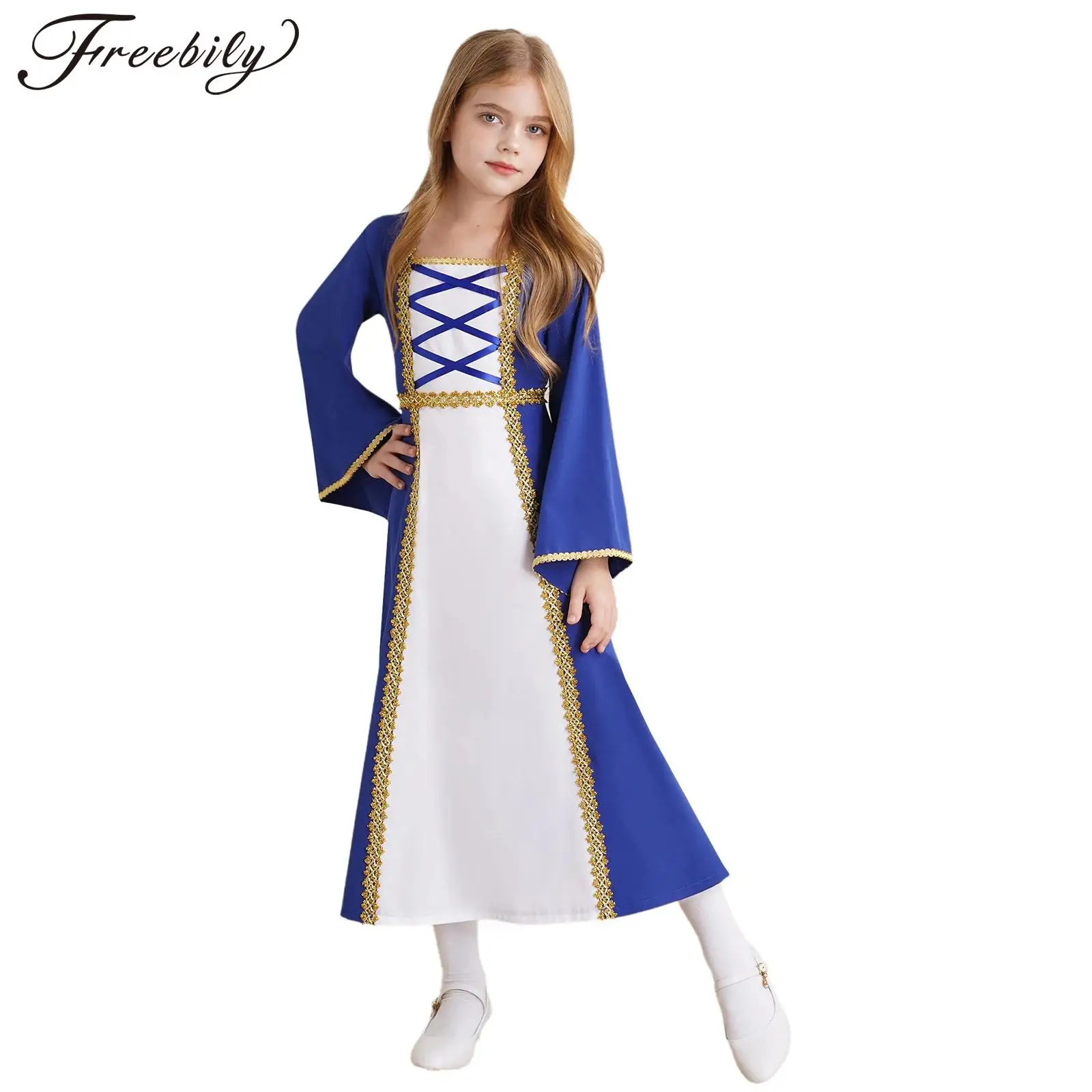 Kids Girls Medieval Renaissance Costumes Princess Dress Halloween Festival Carnival Cosplay Party Fancy Dress Up