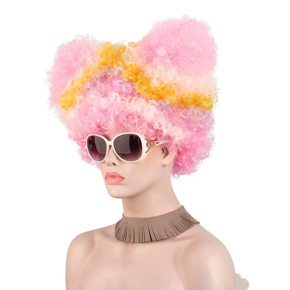 Afro Clown Wig Rainbow Coloful Big Top Fans Cat Ears Party Wigs for Women Men Kids Colorful Football Fans Synthetic Wig Hair