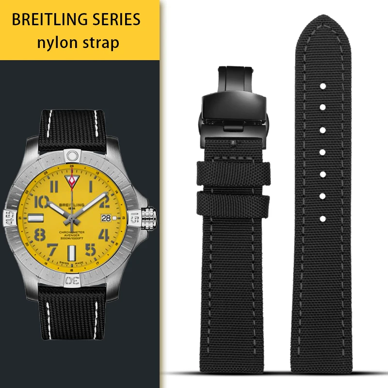 22mm24 For Breitling Avenger Deep Dive Sea Wolf Yellow Wolf Nylon Watch Band Super Ocean Series Nylon Strap All The Major Brands