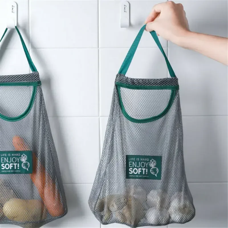 Plastic Bag Breathable Mesh Net Grocery Bag Holder Organizer Kitchen Wall Onion Vegetable Hanging Mount Storage Dispenser