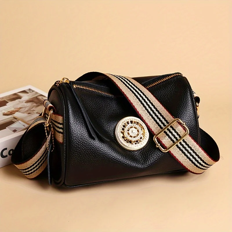 Genuine Leather Crossbody Bag, Stylish Black, Camel, Green Women\'s Trendy Handbag with Adjustable Strap, Waterproof